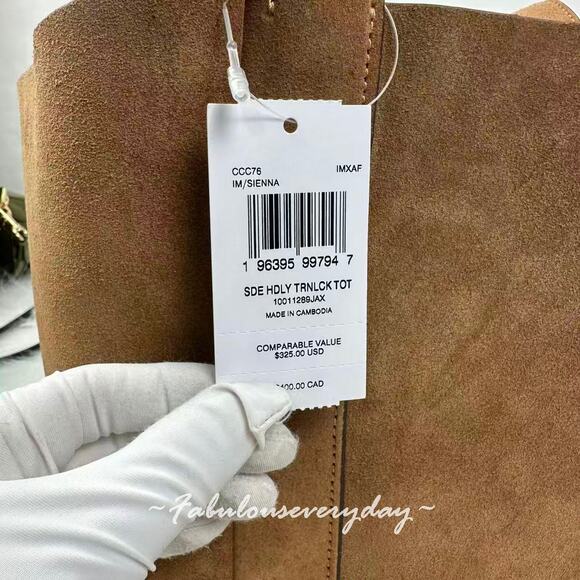 Coach Hadley Turnlock Tote Bag In Suede & Leather Gold/Sienna Brown CCC76 NWT - Picture 5 of 10